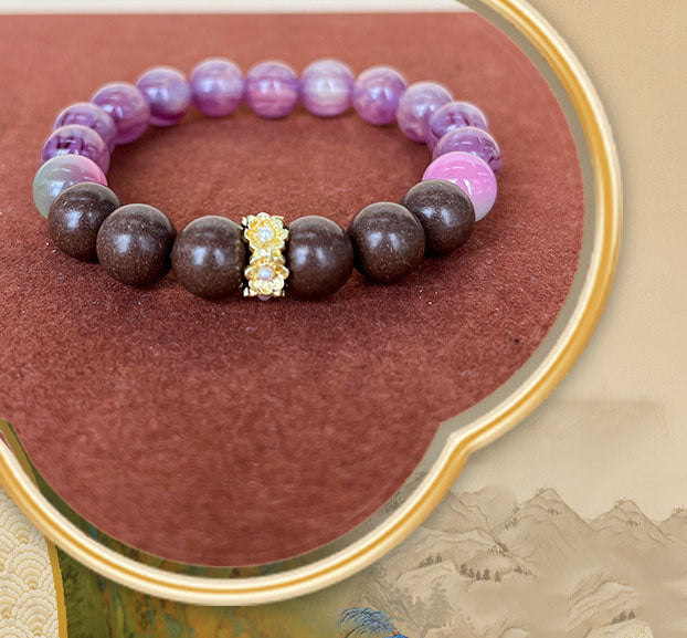 Pink Cat Eye & Sandalwood Incense Bead Bracelet Calming Aromatherapy Mood Balancing Ladies Wrist Jewelry