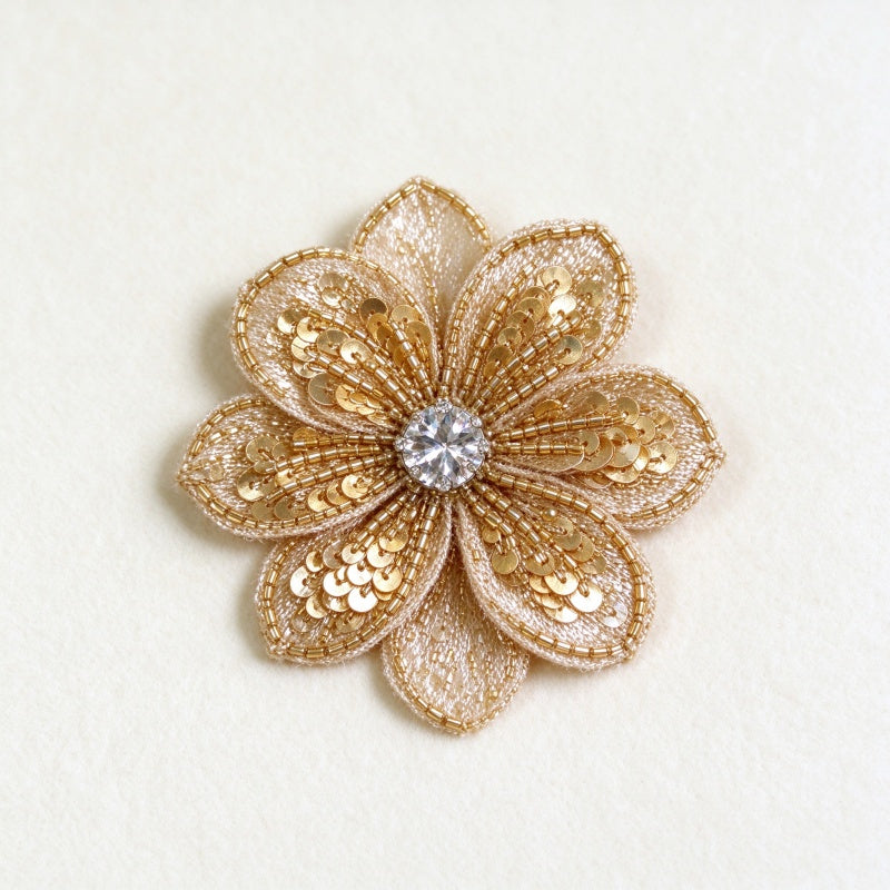 3D Beaded & Chiffon Flower Applique (Garment Embellishment)