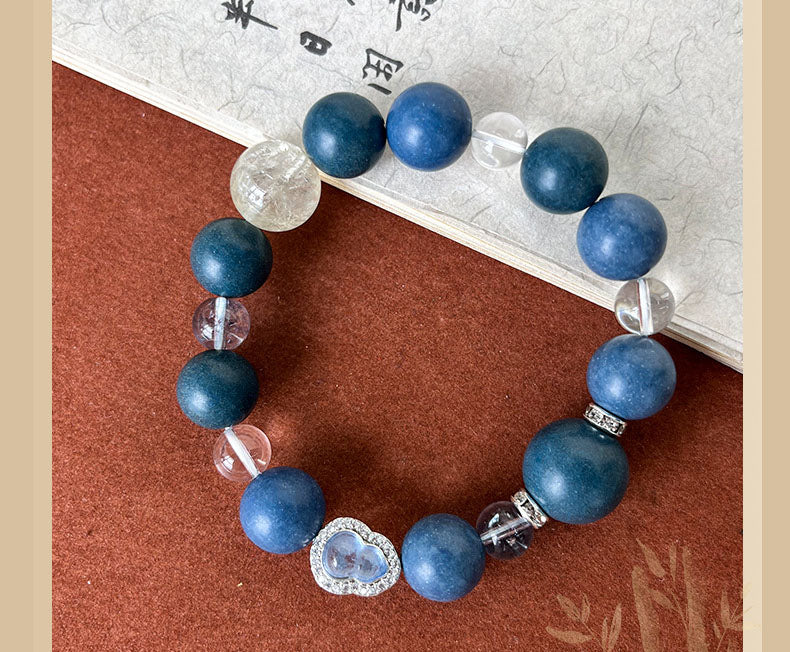 Oriental Cool Scent Incense Bead Bracelet Blue Mist Clear Waves DIY Natural Herbal Aromatherapy Mala Beads Stress Relief Unisex Vintage Jewelry
