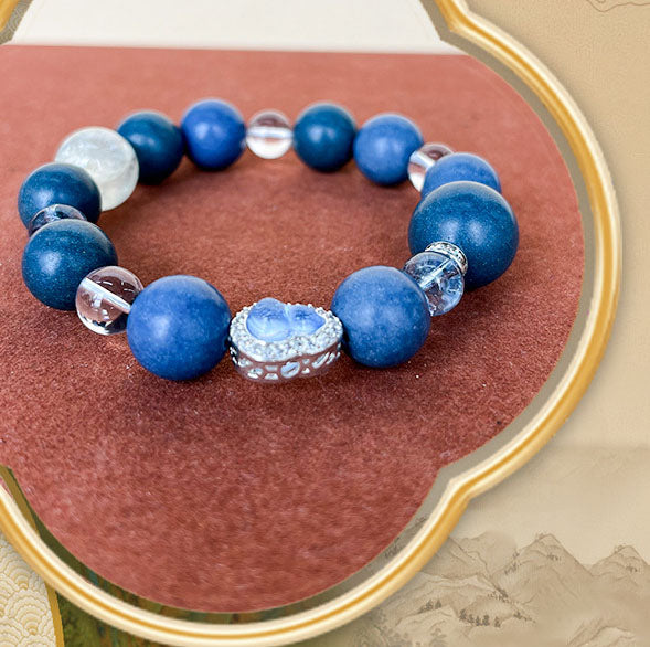 Oriental Cool Scent Incense Bead Bracelet Blue Mist Clear Waves DIY Natural Herbal Aromatherapy Mala Beads Stress Relief Unisex Vintage Jewelry