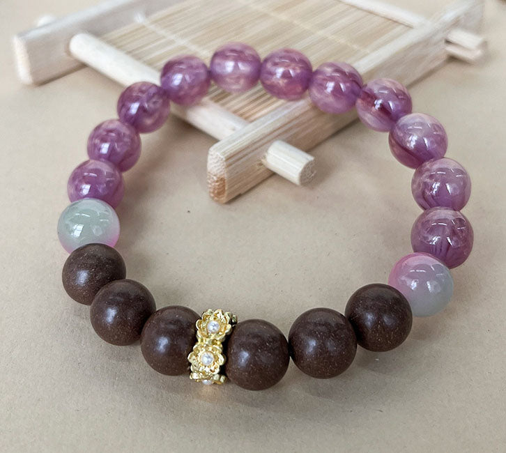 Pink Cat Eye & Sandalwood Incense Bead Bracelet Calming Aromatherapy Mood Balancing Ladies Wrist Jewelry