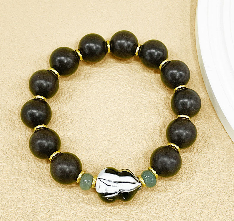 Premium Black Ambergris Agarwood Incense Bead Bracelet Relaxation Wellness Gift for Men Women Birthday Holiday